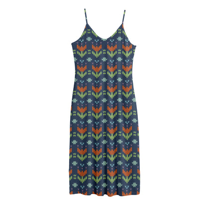 Flower Knitted Pattern Print Jersey Midi Cami Dress