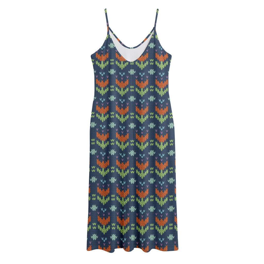 Flower Knitted Pattern Print Jersey Midi Cami Dress