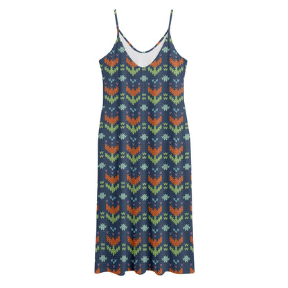 Flower Knitted Pattern Print Jersey Midi Cami Dress