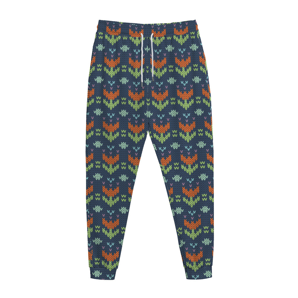 Flower Knitted Pattern Print Jogger Pants