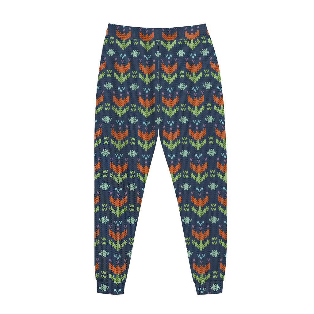 Flower Knitted Pattern Print Jogger Pants