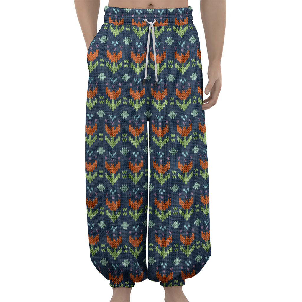 Flower Knitted Pattern Print Lantern Pants