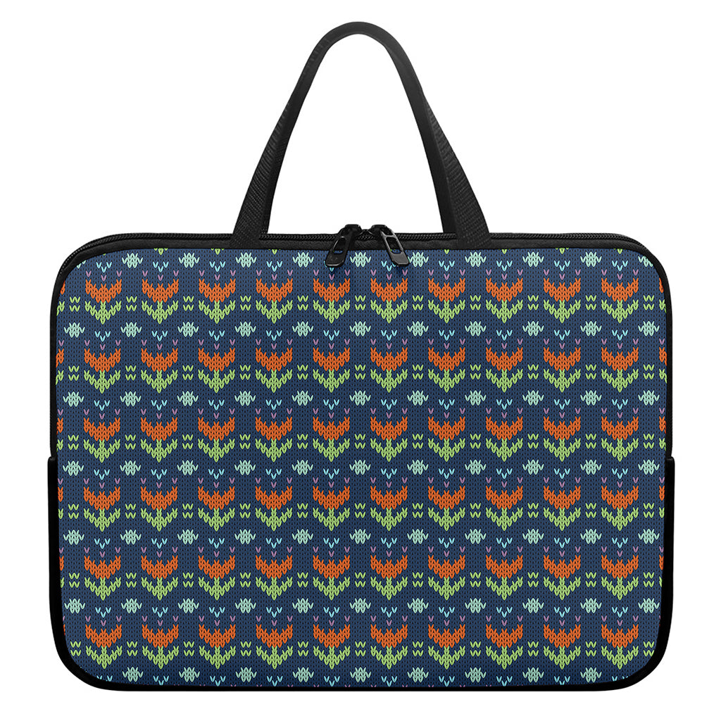 Flower Knitted Pattern Print Laptop Sleeve With Handle