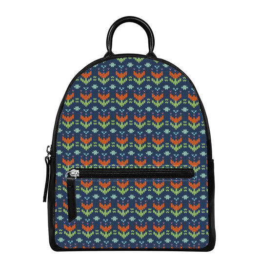 Flower Knitted Pattern Print Leather Backpack