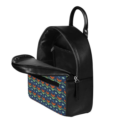 Flower Knitted Pattern Print Leather Backpack