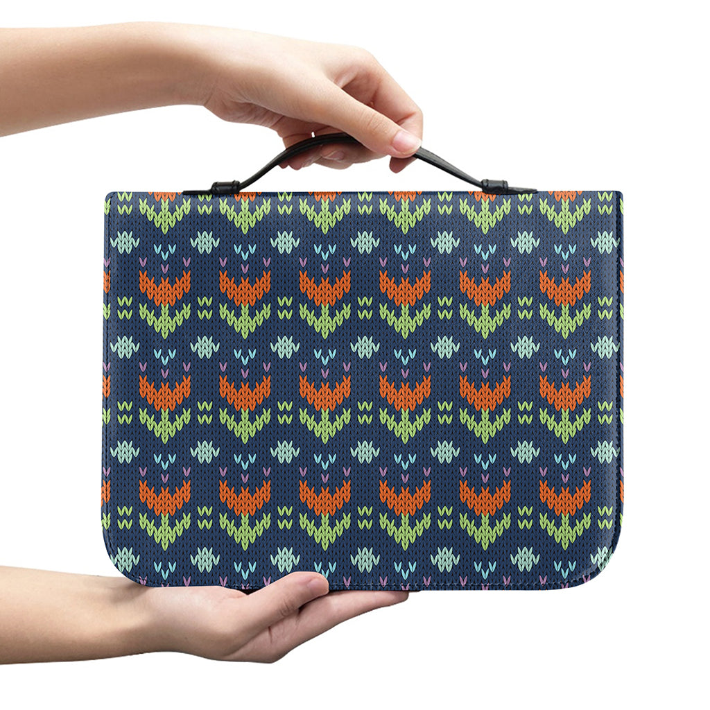 Flower Knitted Pattern Print Leather Bible Cover