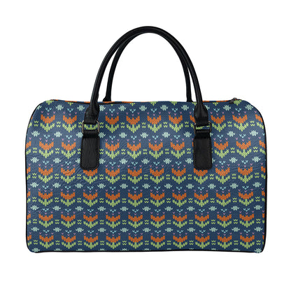 Flower Knitted Pattern Print Leather Duffle Bag