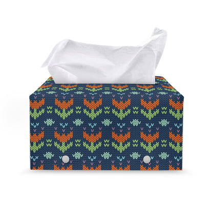 Flower Knitted Pattern Print Leather Tissue Box Cover
