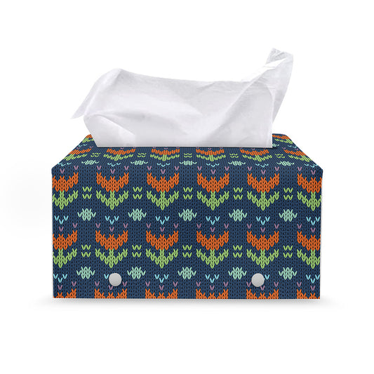 Flower Knitted Pattern Print Leather Tissue Box Cover