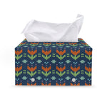 Flower Knitted Pattern Print Leather Tissue Box Cover