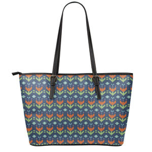 Flower Knitted Pattern Print Leather Tote Bag