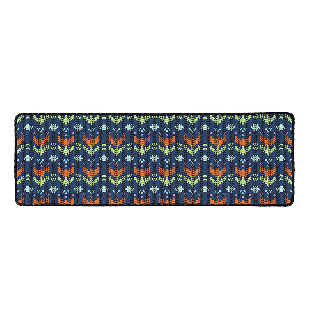Flower Knitted Pattern Print Long Kitchen Mat