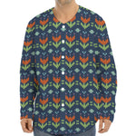 Flower Knitted Pattern Print Long Sleeve Baseball Jersey