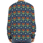 Flower Knitted Pattern Print Long Sleeve Baseball Jersey