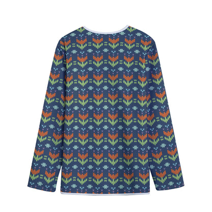 Flower Knitted Pattern Print Long Sleeve Short Coat