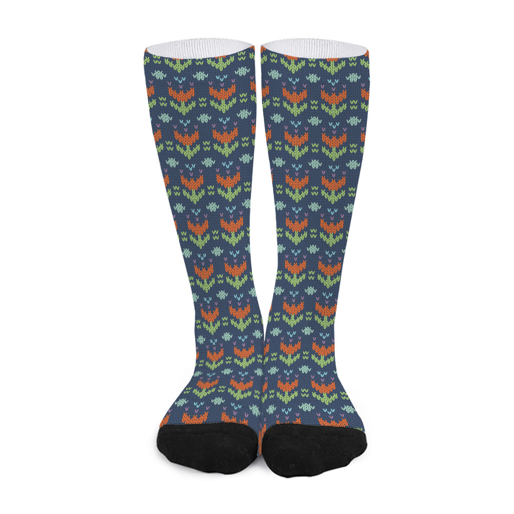 Flower Knitted Pattern Print Long Socks