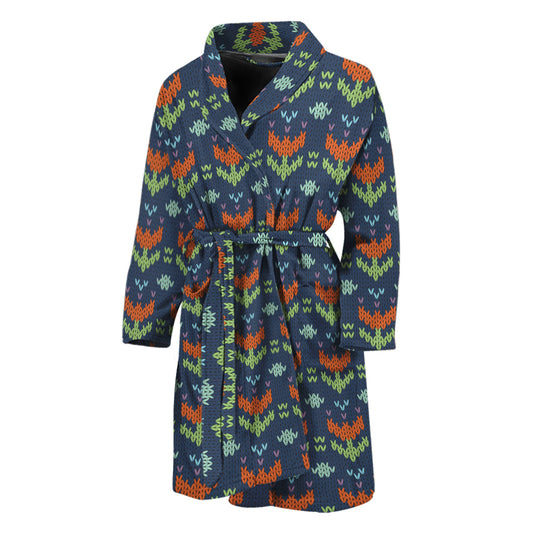 Flower Knitted Pattern Print Men's Bathrobe