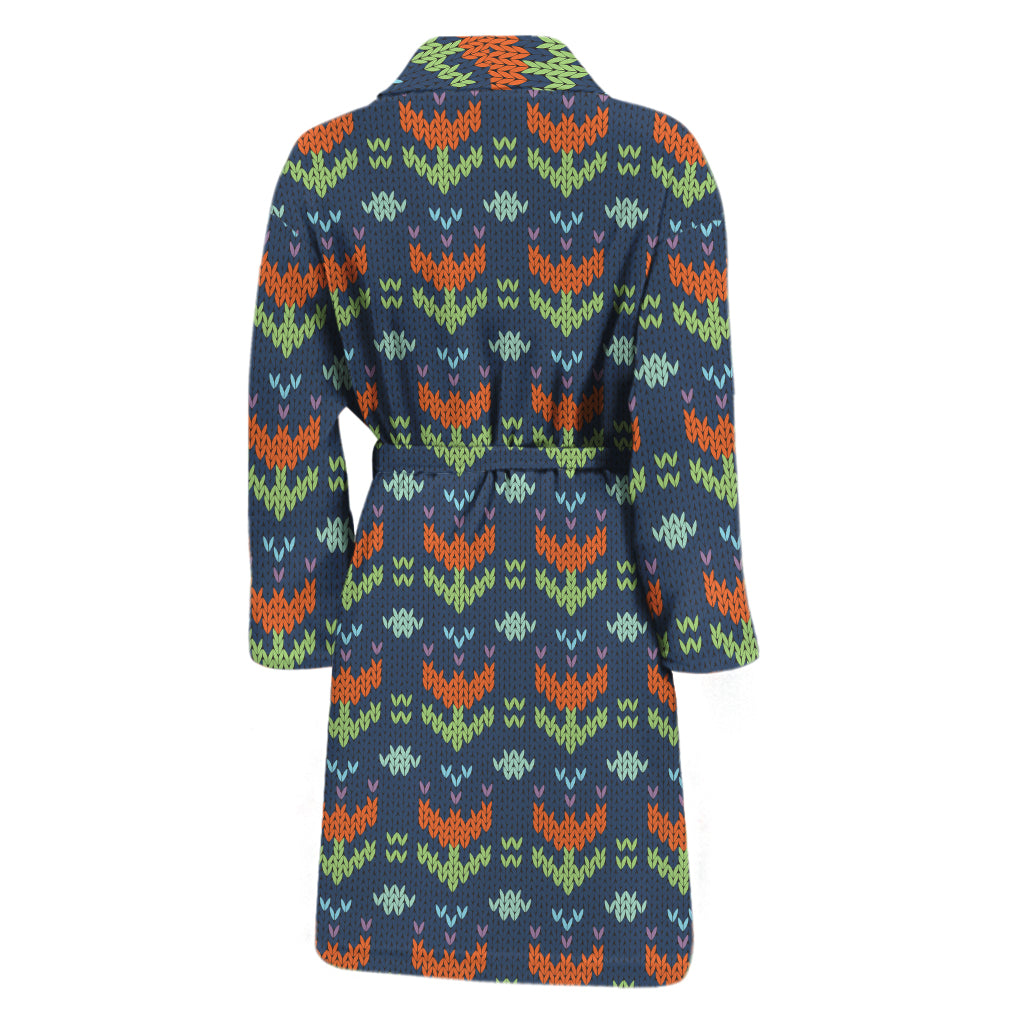 Flower Knitted Pattern Print Men's Bathrobe