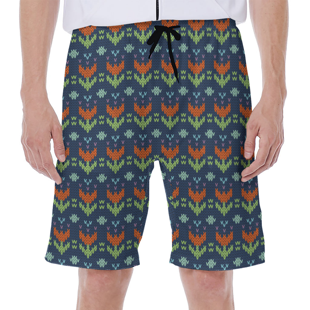 Flower Knitted Pattern Print Men's Beach Shorts