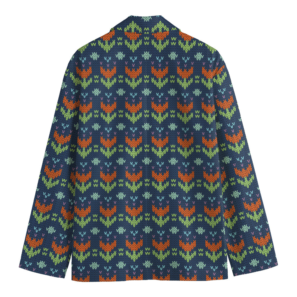 Flower Knitted Pattern Print Men's Blazer
