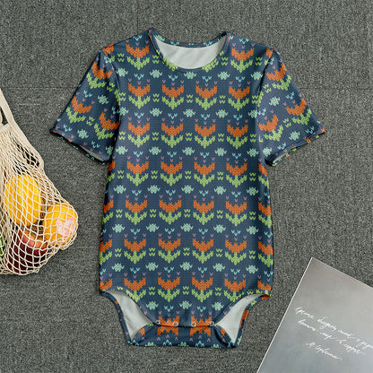 Flower Knitted Pattern Print Men's Bodysuit