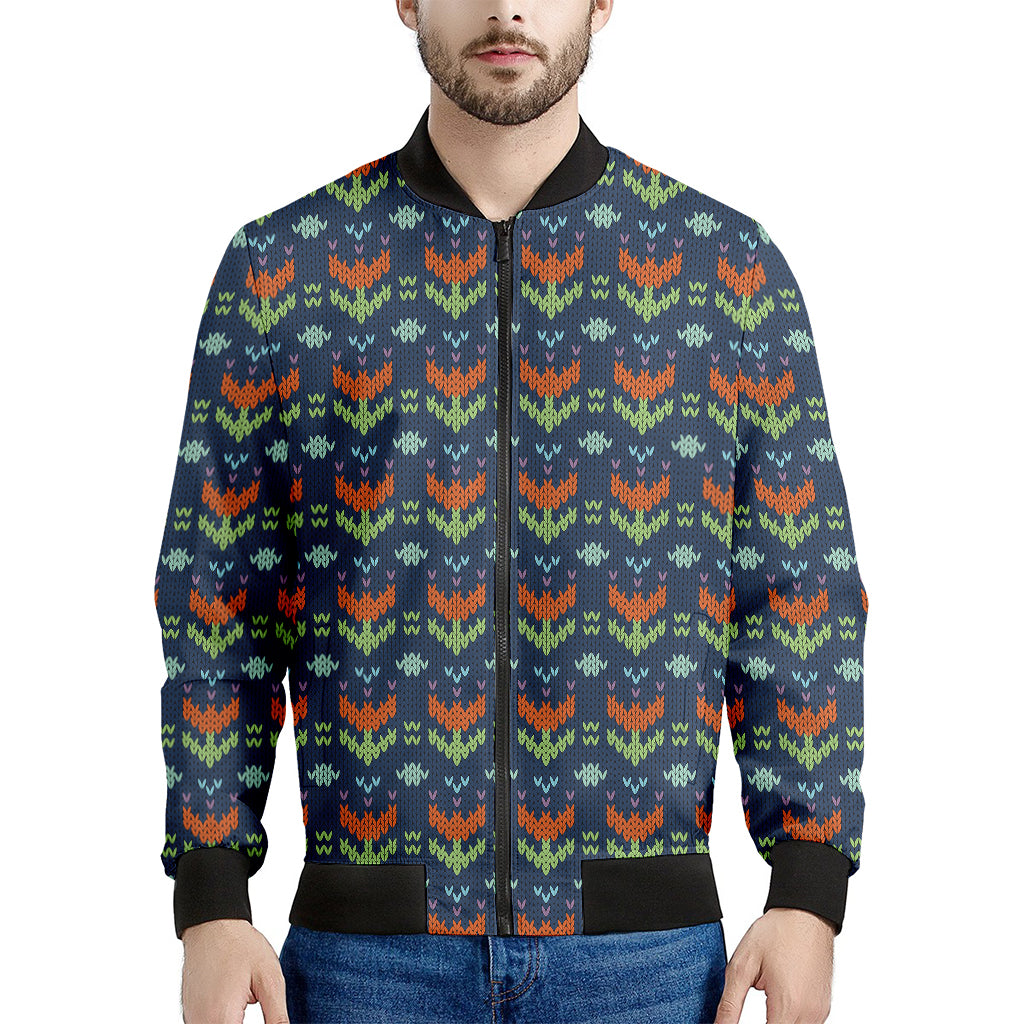 Flower Knitted Pattern Print Men's Bomber Jacket