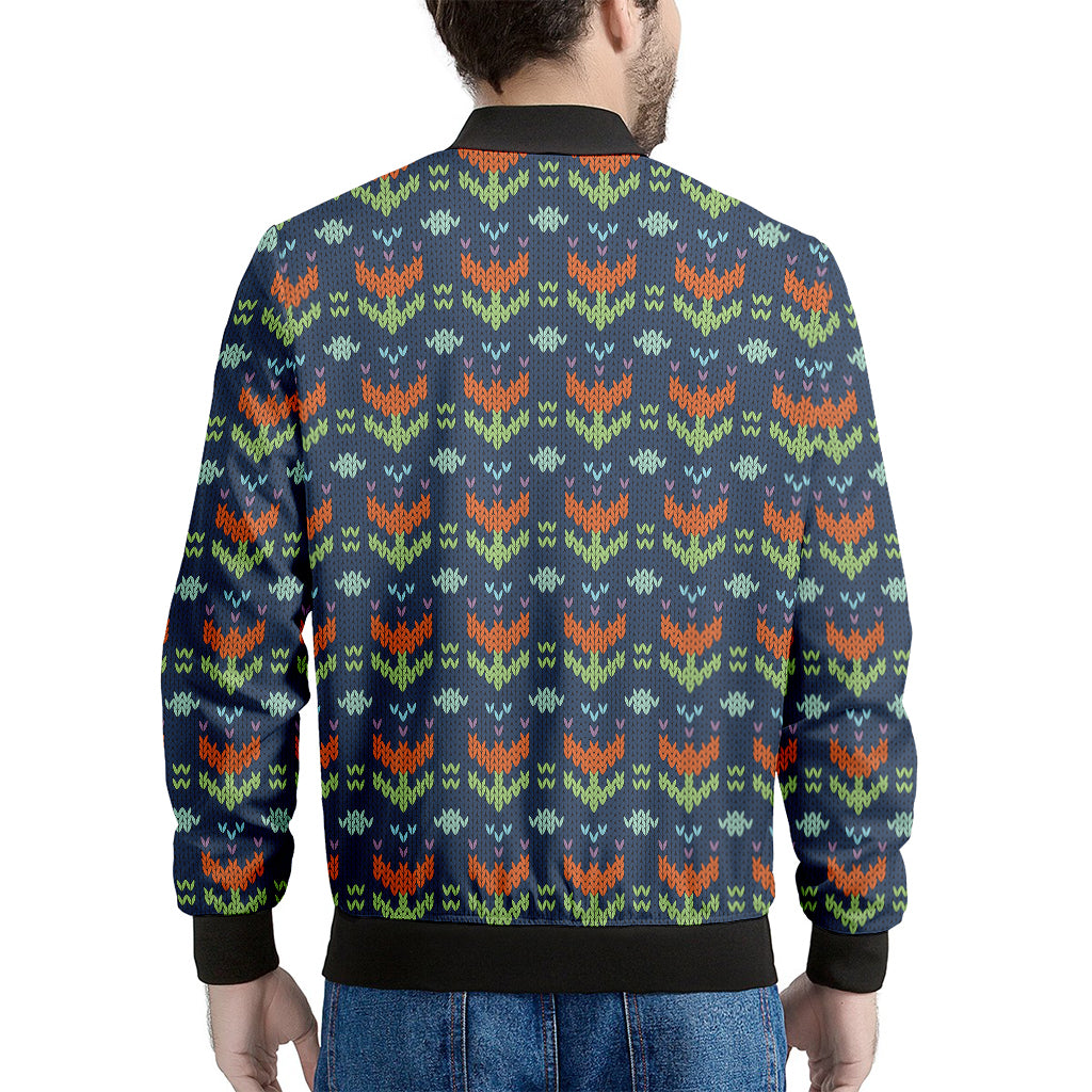 Flower Knitted Pattern Print Men's Bomber Jacket