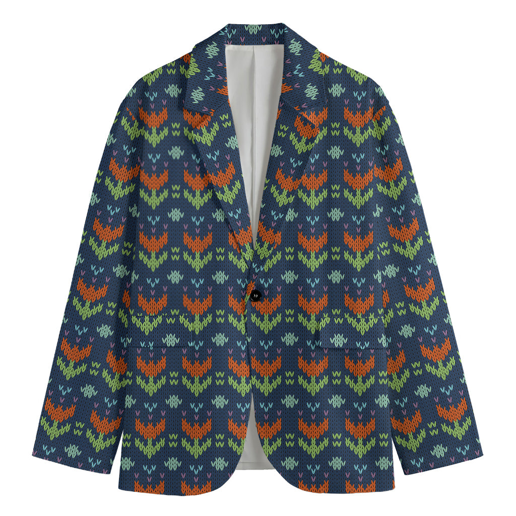 Flower Knitted Pattern Print Men's Cotton Blazer