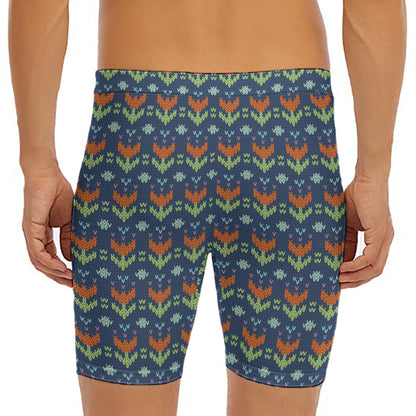 Flower Knitted Pattern Print Men's Long Boxer Briefs