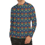 Flower Knitted Pattern Print Men's Long Sleeve Rash Guard