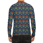 Flower Knitted Pattern Print Men's Long Sleeve Rash Guard