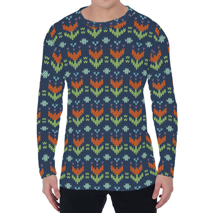 Flower Knitted Pattern Print Men's Long Sleeve T-Shirt