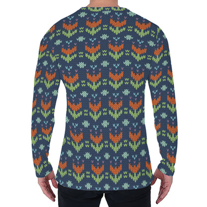 Flower Knitted Pattern Print Men's Long Sleeve T-Shirt