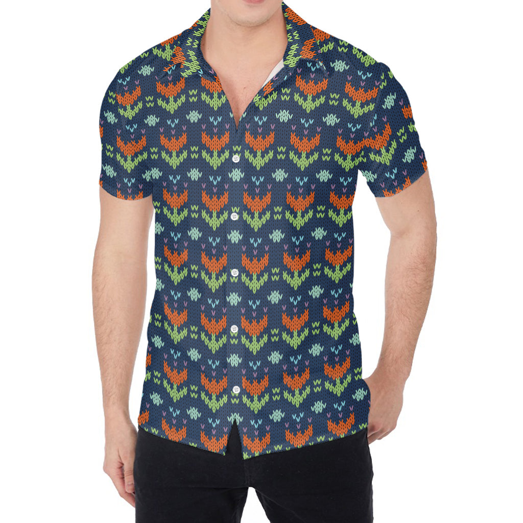 Flower Knitted Pattern Print Men's Shirt