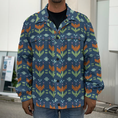 Flower Knitted Pattern Print Men's Shirt Jacket