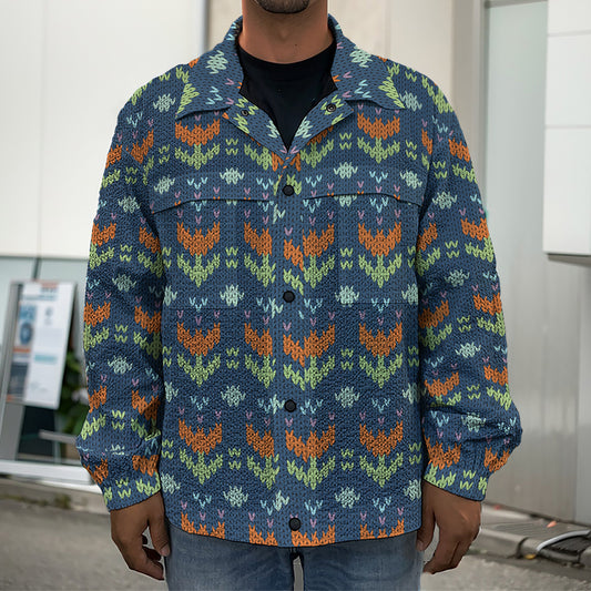 Flower Knitted Pattern Print Men's Shirt Jacket