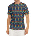 Flower Knitted Pattern Print Men's Short Sleeve Rash Guard
