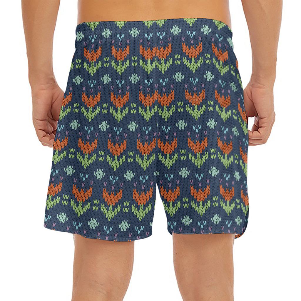 Flower Knitted Pattern Print Men's Split Running Shorts