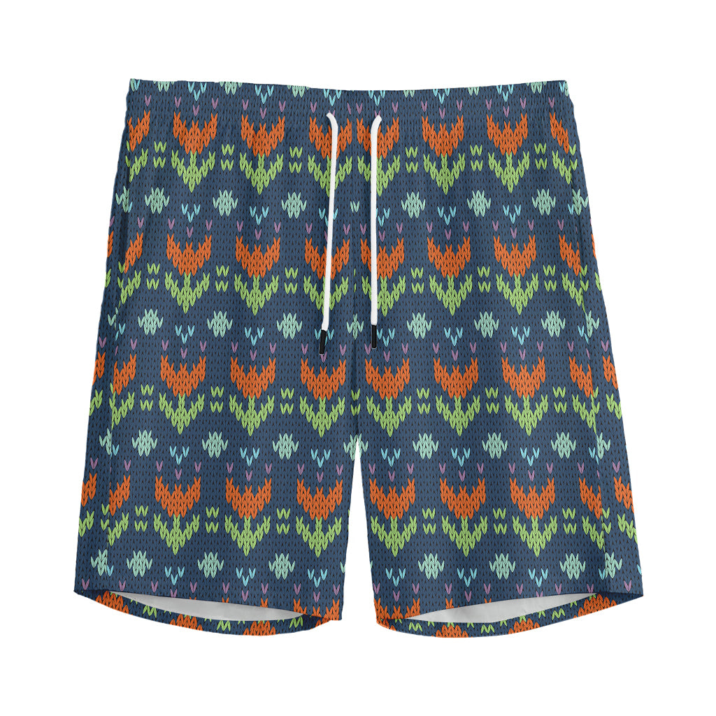 Flower Knitted Pattern Print Men's Sports Shorts