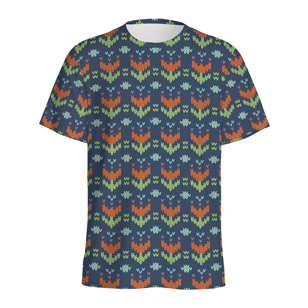 Flower Knitted Pattern Print Men's Sports T-Shirt
