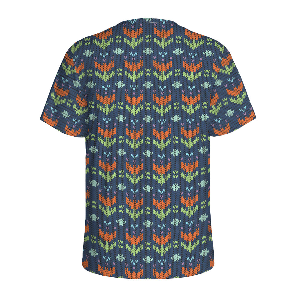 Flower Knitted Pattern Print Men's Sports T-Shirt