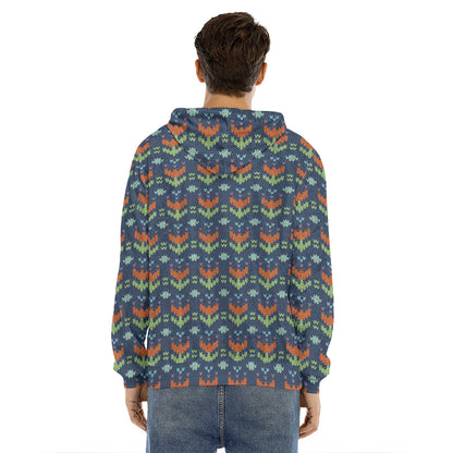 Flower Knitted Pattern Print Men's Velvet Pullover Hoodie