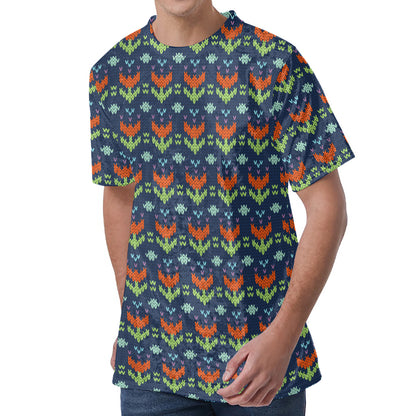 Flower Knitted Pattern Print Men's Velvet T-Shirt