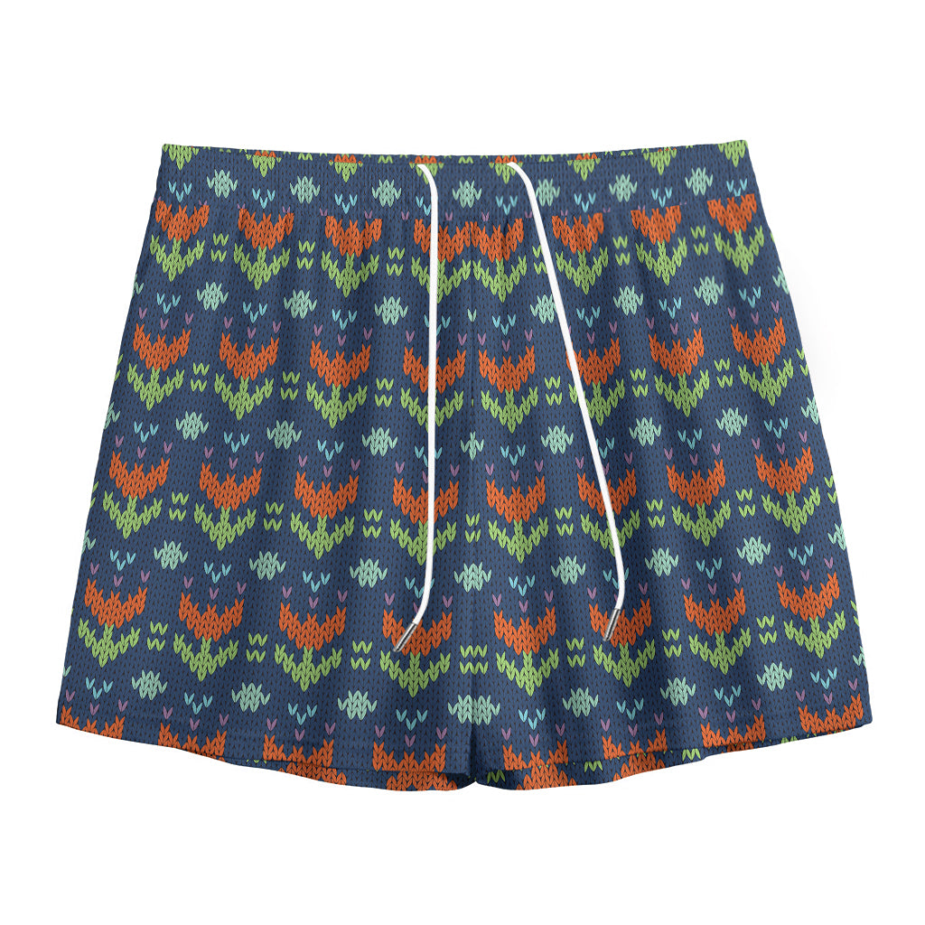 Flower Knitted Pattern Print Mesh Shorts