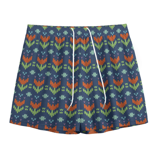 Flower Knitted Pattern Print Mesh Shorts