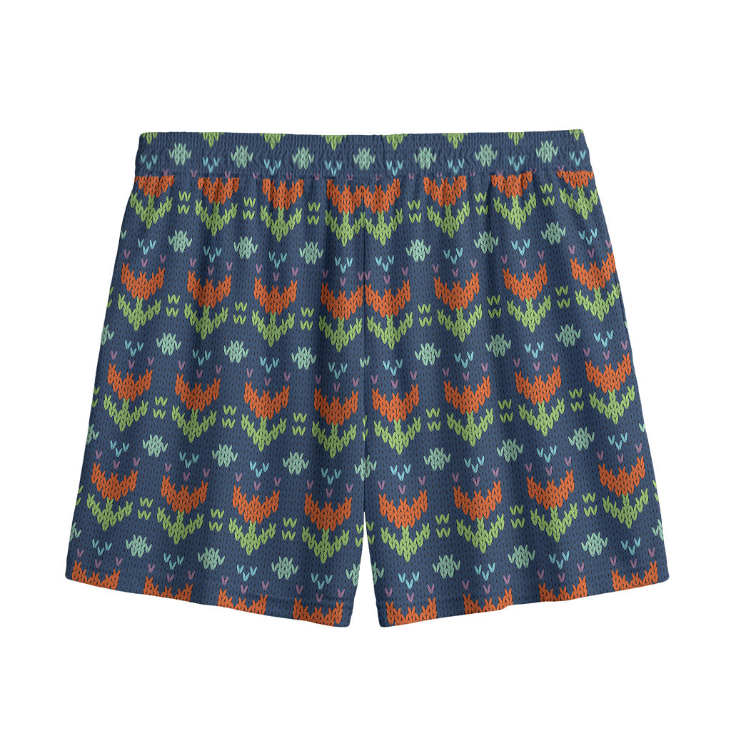 Flower Knitted Pattern Print Mesh Shorts