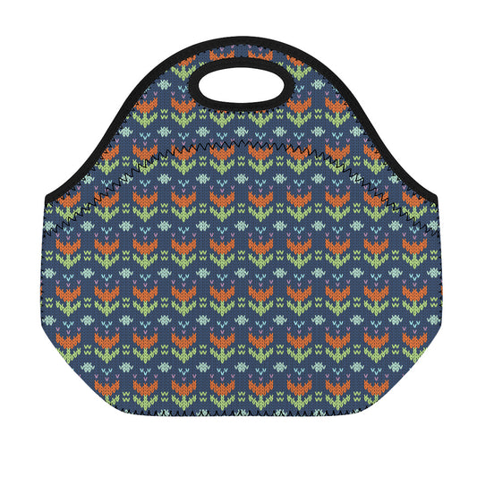 Flower Knitted Pattern Print Neoprene Lunch Bag