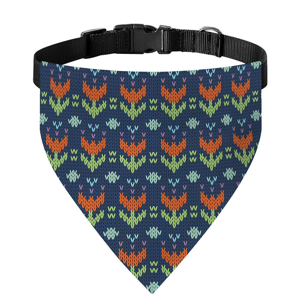 Flower Knitted Pattern Print Over The Collar Dog Bandana