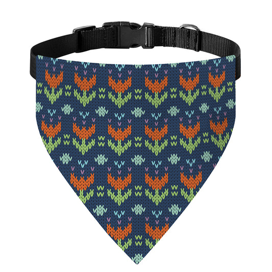 Flower Knitted Pattern Print Over The Collar Dog Bandana