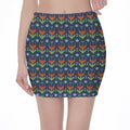 Flower Knitted Pattern Print Pencil Mini Skirt